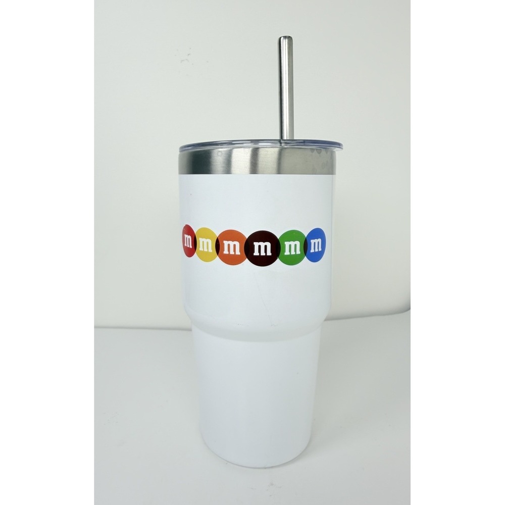 M&M's World Connect M 25oz Stainless Steel Tumbler w/ Straw Insulated Cup Used